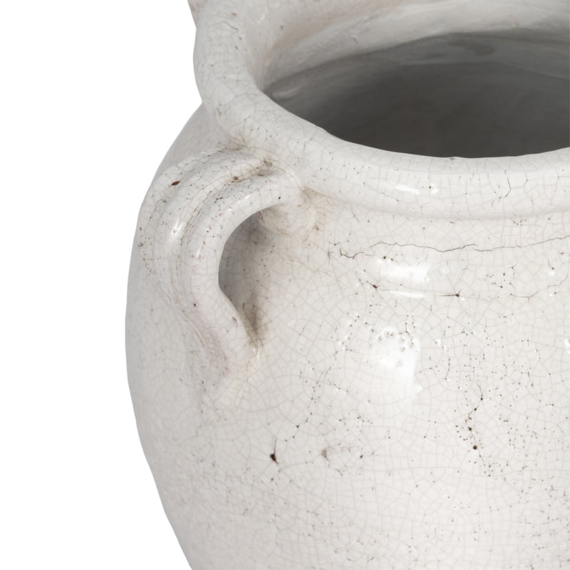 9 Terracotta Vase With Handles, White Crackle