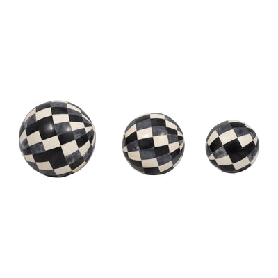 RESIN, S/3 4/5/6 CHECKERED ORBS, MULTI