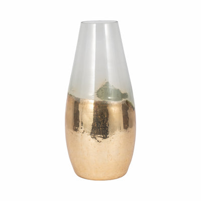 GLASS, 15 GOLD DIPPED VASE, CLEAR