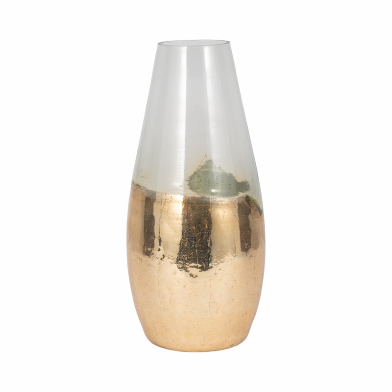 GLASS, 15 GOLD DIPPED VASE, CLEAR