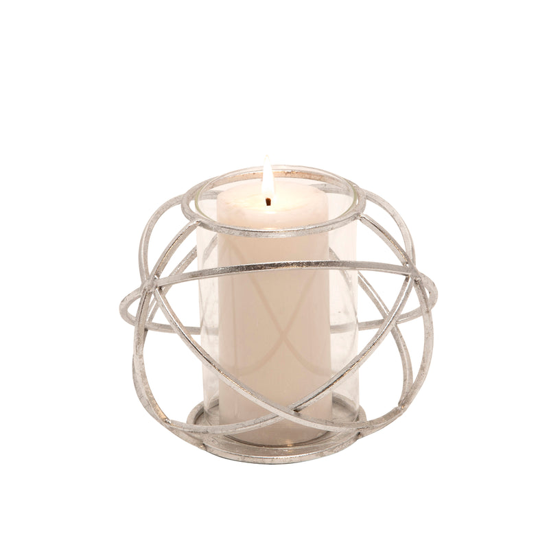 S/2 6 ORB CANDLE HOLDER , SILVER