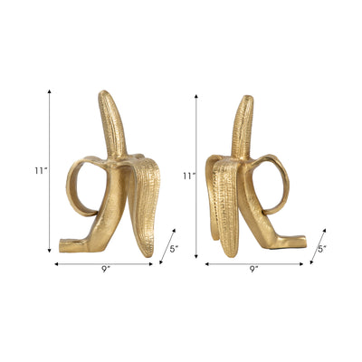 Metal, S/2 9 Banana Bookends, Gold