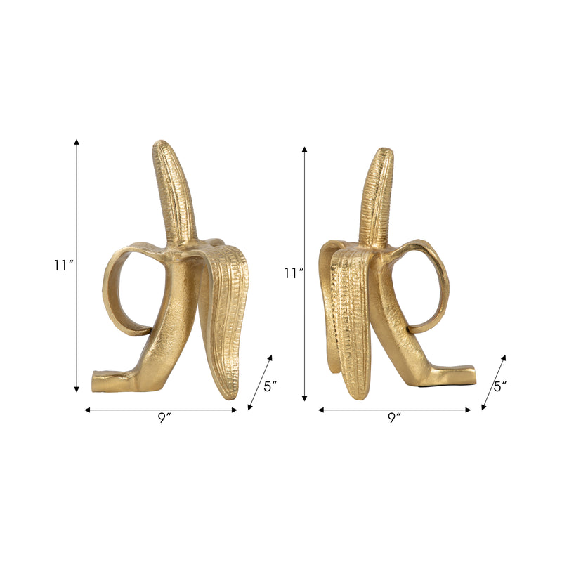 Metal, S/2 9 Banana Bookends, Gold