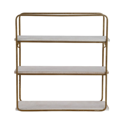 METAL / WOOD 3 TIER WALL SHELF, GOLD