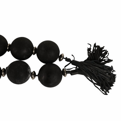 56'' Renton Blk & Slvr Glass Garland W Lthr Tassel