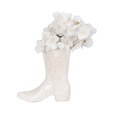 8 Cowboy Boot Vase, White