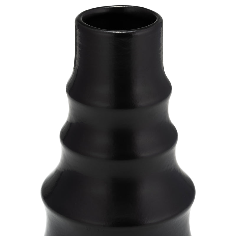 CER,11,RING PATTERN VASE,BLACK