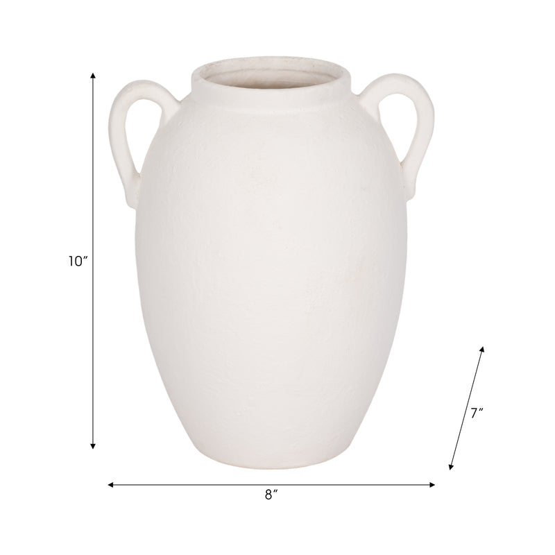 CER, 10 TEXTURED JUG W/ HANDLES, WHITE