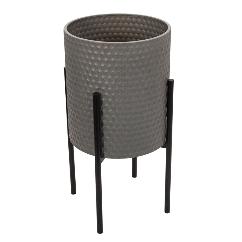 S/2 HONEYCOMB PLANTER ON METALSTAND, GRAY/BLK