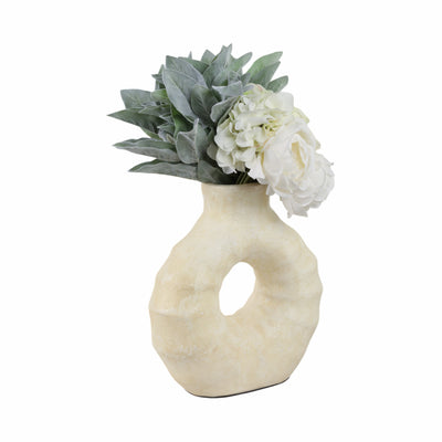 13 Ridged Open Cut-out Terracotta Vase, Ivory