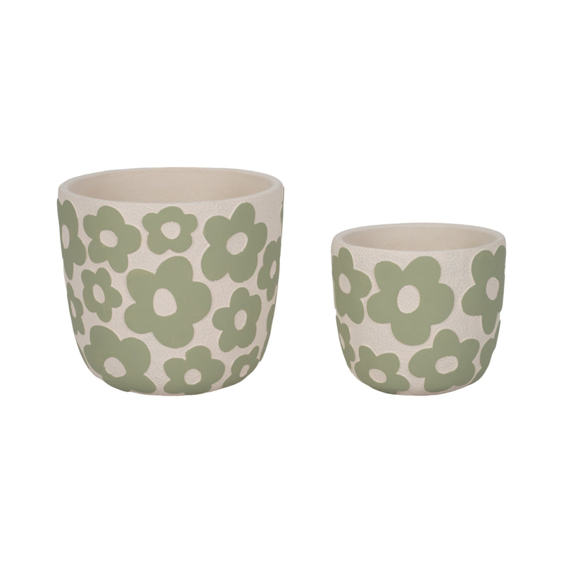 S/2 7/9 Flower Power Planters, Light Green