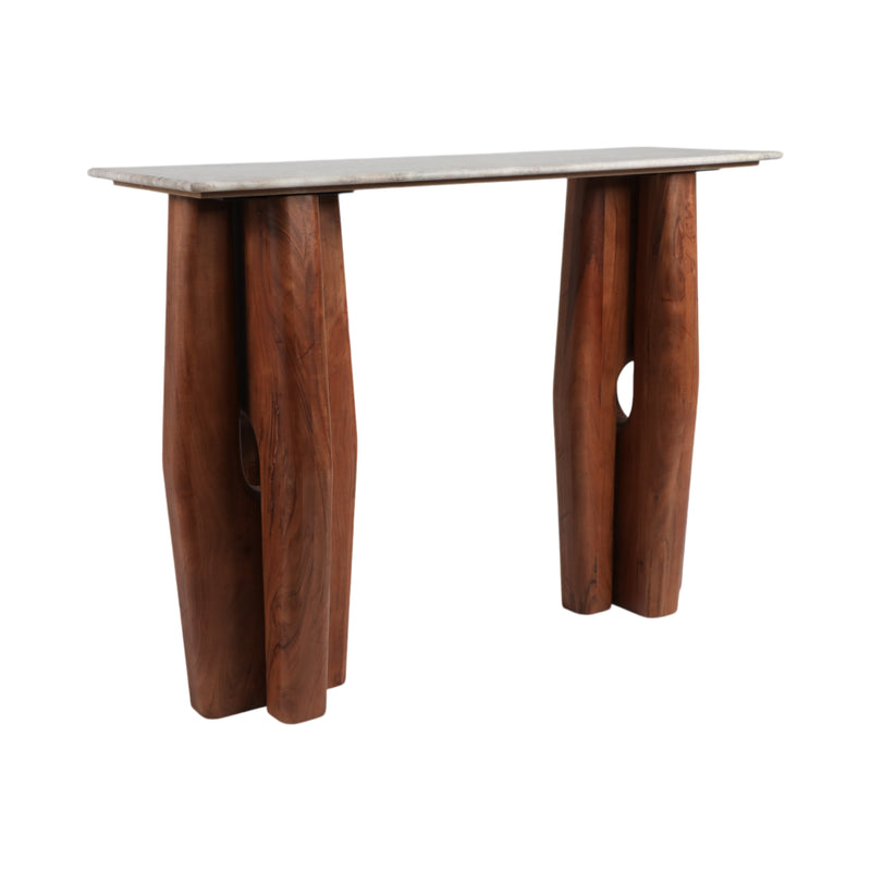 42x31tapered Legs Mrble Top Console Tble,tan/brwn