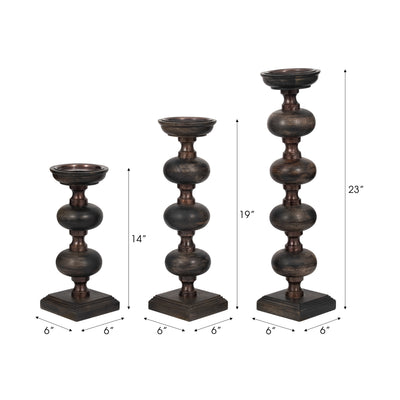 S/3 14/19/23 Sumpter Black Wood Candle Sticks