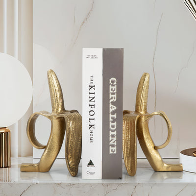 Metal, S/2 9 Banana Bookends, Gold