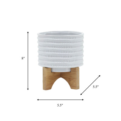 5 TEXTURED PLANTER W/ STAND, WHITE