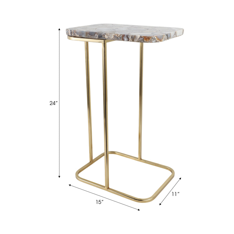 24x15 Agate Top C-table, Black/gold