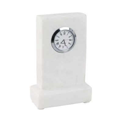 6 Marble Clock On Base, White