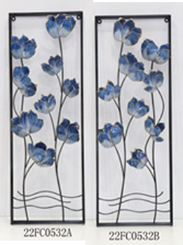 S/2 32 Blooming Flowers Metal Wall Panels, Blue/b