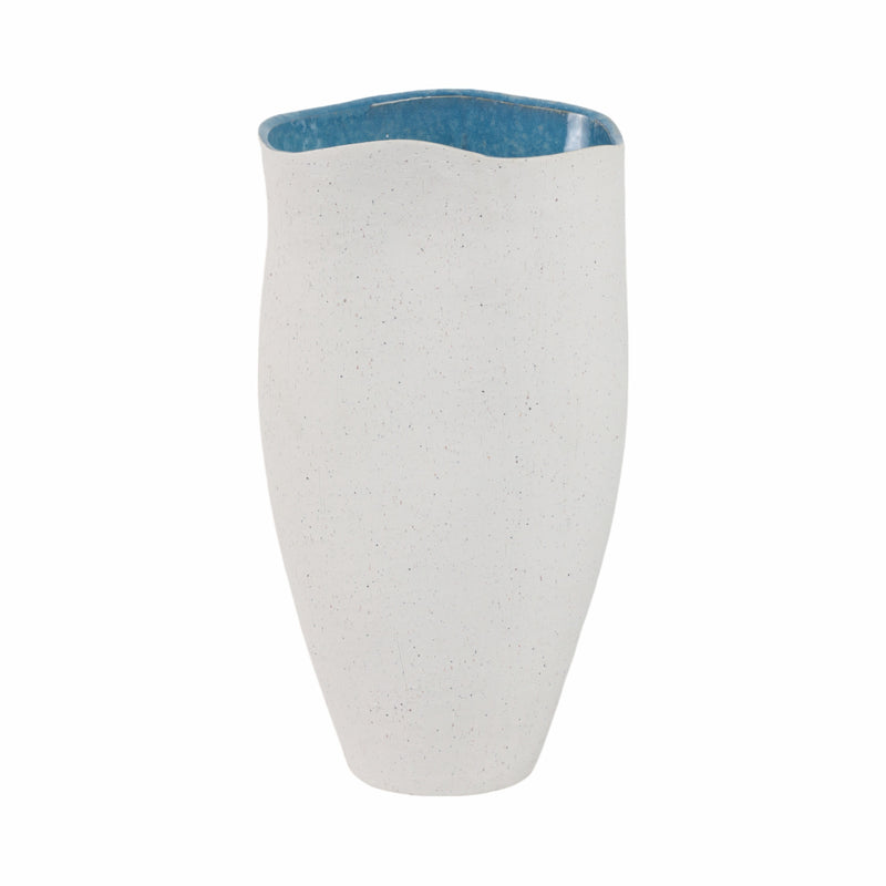 15x8 Textured Organic Vase Reactive Inside, White