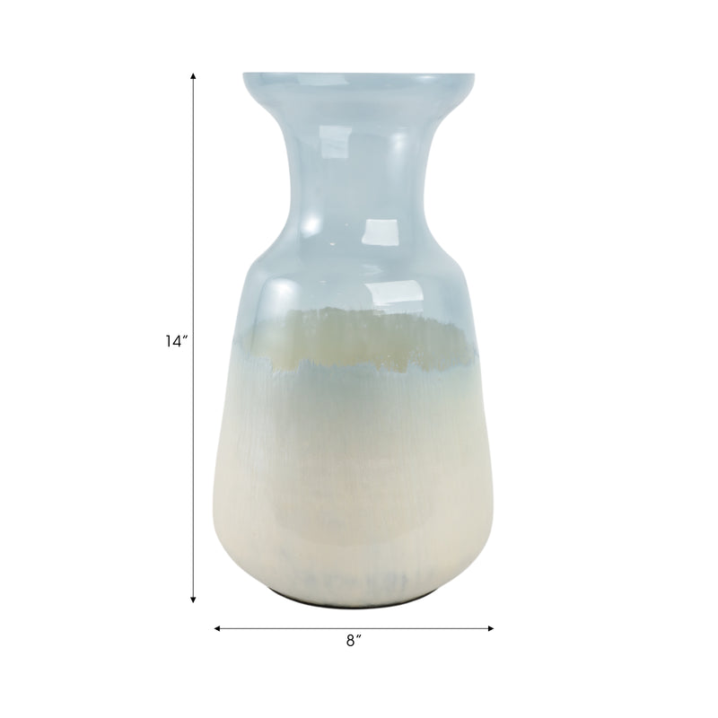 14x8 Frosted Glass Vase, Blue/white