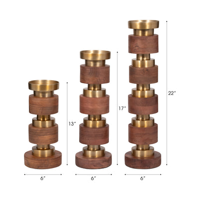 S/3 13/17/22 Hollis Wood Candle Sticks, Brown