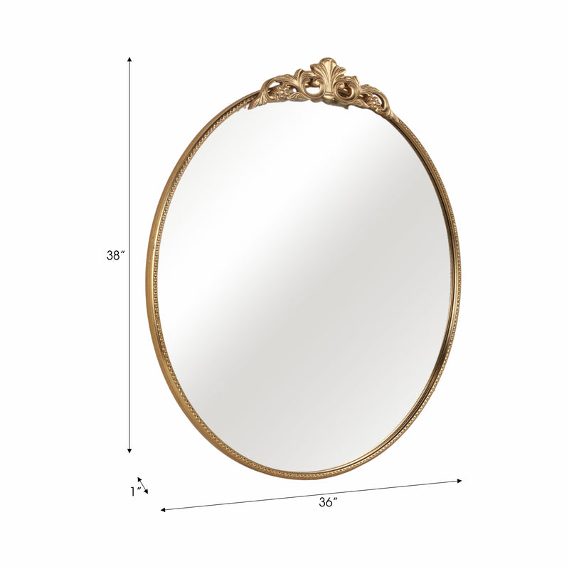 36 Fleur Applique Round Mirror, Gold Wb