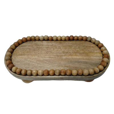 16 Beaded Oval Tray With Ball Feet, Natural