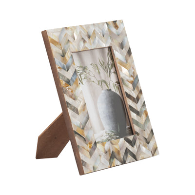 RESIN, 4X6 CAPIZ CHEVRON PHOTO FRAME, MULTI