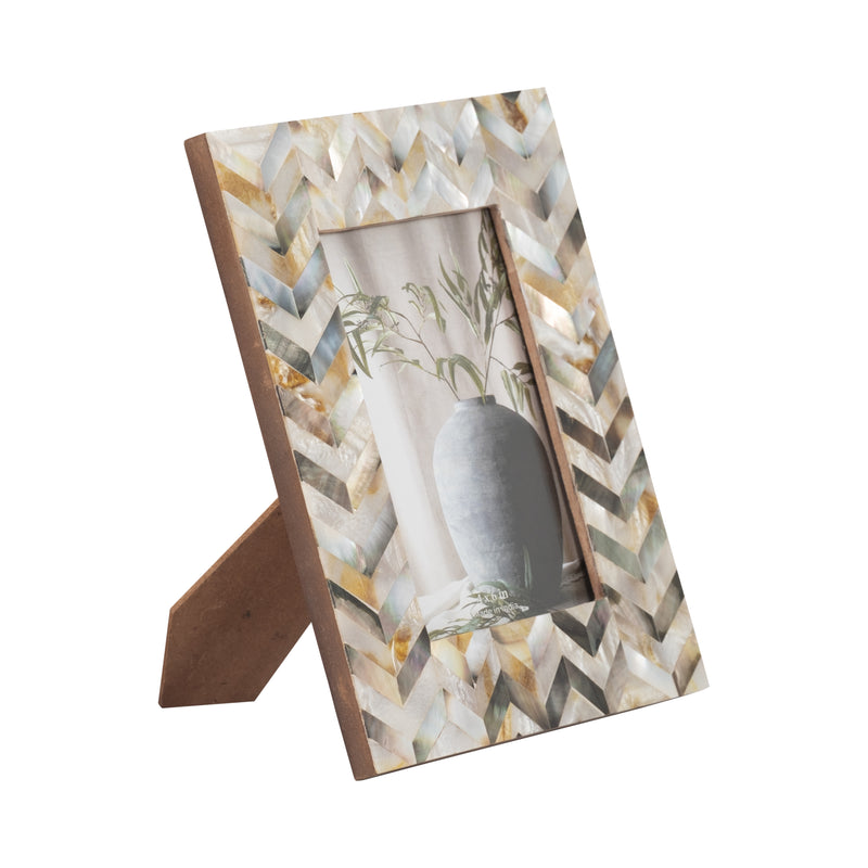 RESIN, 4X6 CAPIZ CHEVRON PHOTO FRAME, MULTI