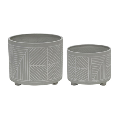 S/2 CERAMIC DIAMOND FOOTED PLANTER 10/12, GRAY