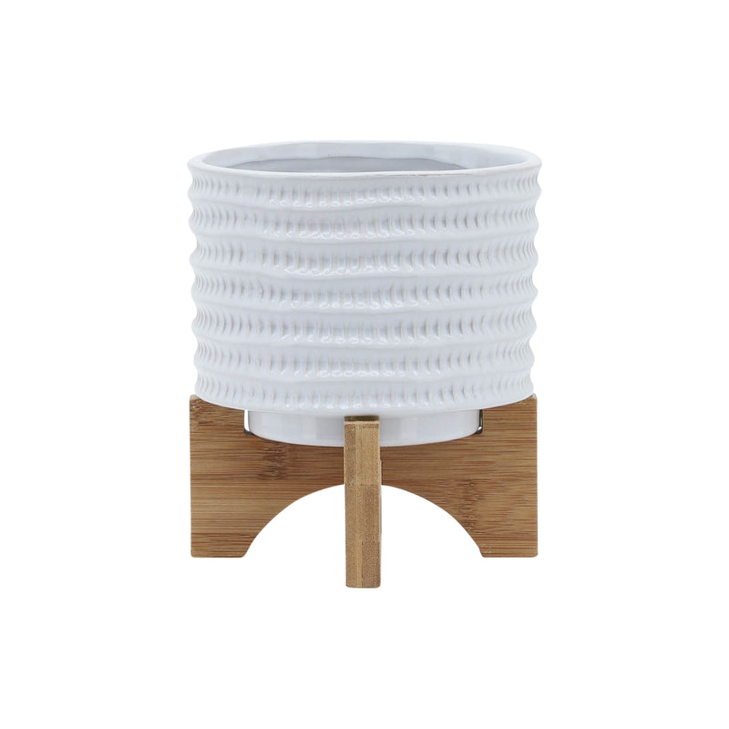 5 TEXTURED PLANTER W/ STAND, WHITE