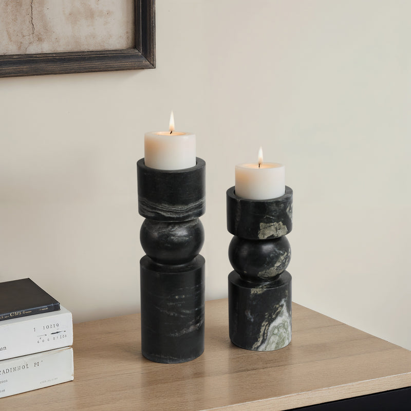 S/2 9/12 Himalayan Marble Candle Holders