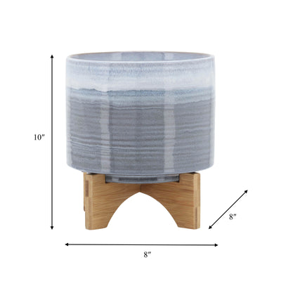 CERAMIC 8 PLANTER ON STAND, BLUE FADE