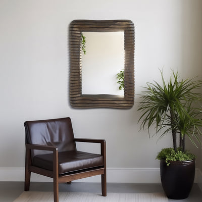 41X30 KENSINGTON SLATTED WOOD MIRROR, BROWN