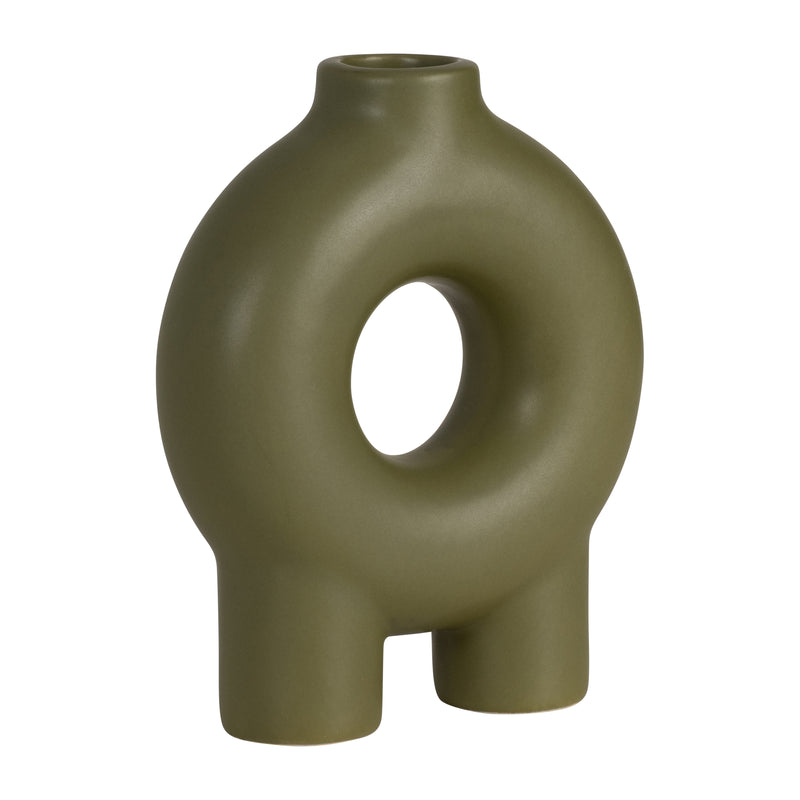 CER,7,DONUT FOOTED VASE,OLIVE