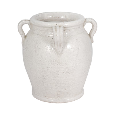 9 Terracotta Vase With Handles, White Crackle