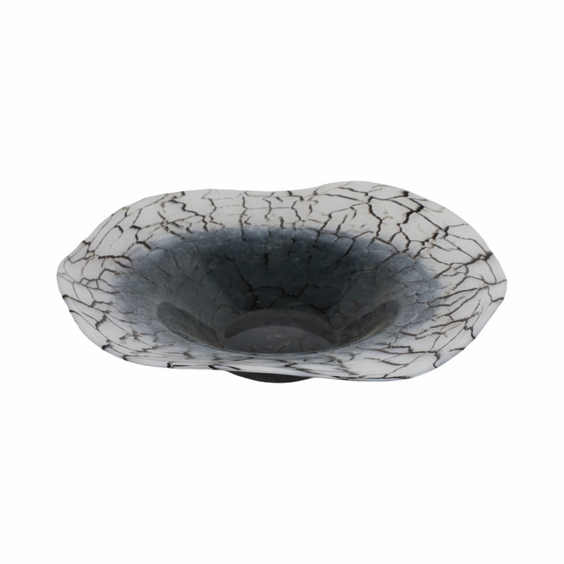 12x12 Abstract Glass Bowl With Veining, White/bla