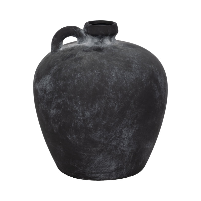 12 Weathered Terracotta Jug With Handle, Black