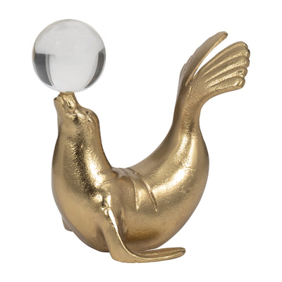 Metal, 7 Sea Lion W/ Acrylic Ball, Gold