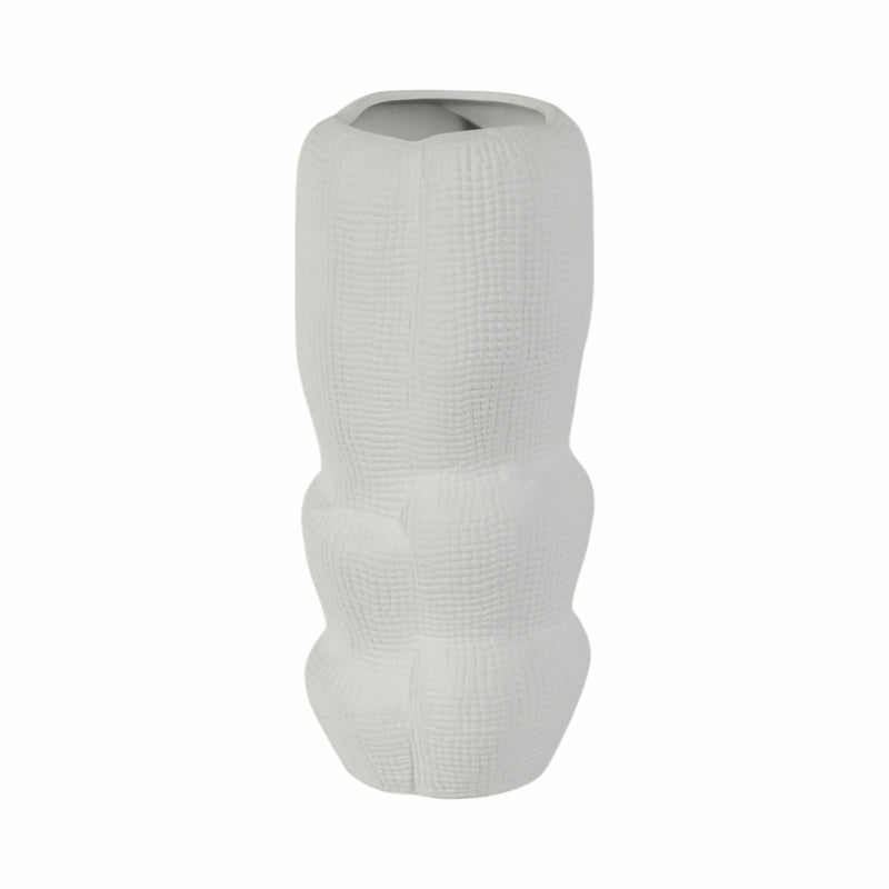 Cer, 12 Waffle Texture Organic Vase, White