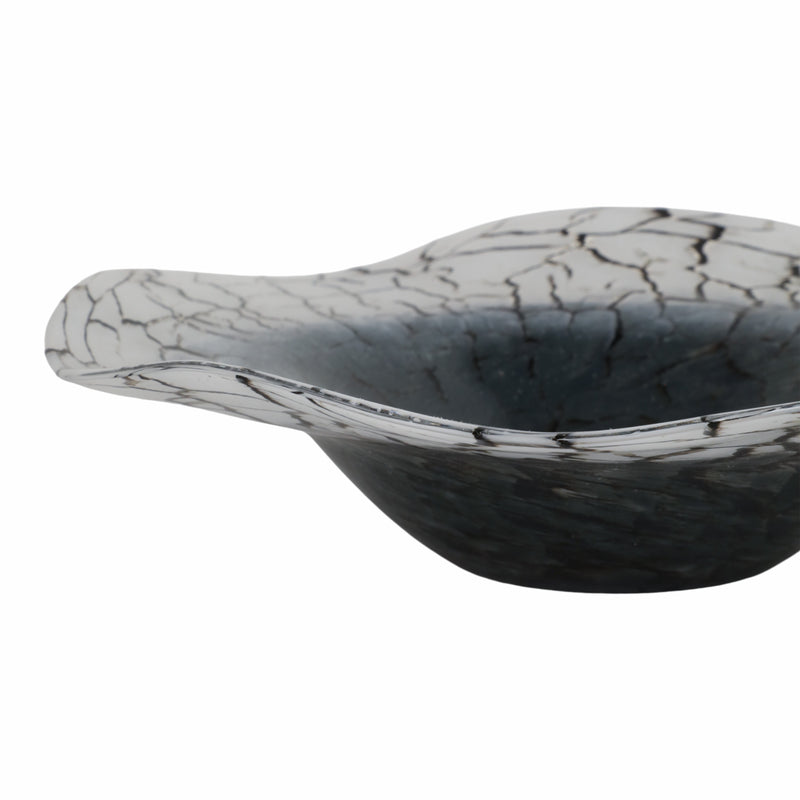 12x12 Abstract Glass Bowl With Veining, White/bla