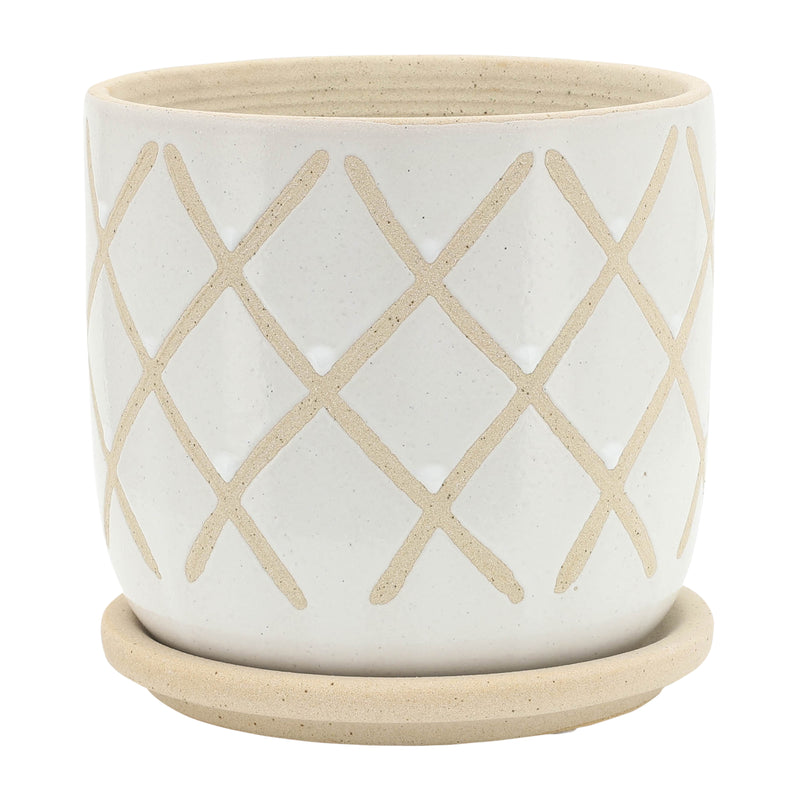 S/2 5/6 CROSS PLANTER W/ SAUCER, WHITE