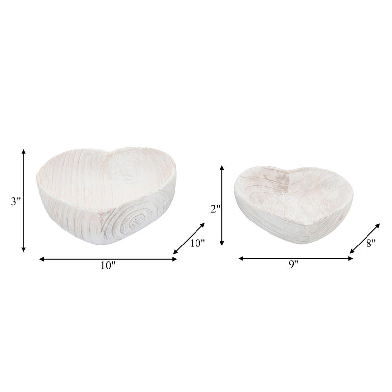 WOOD, S/2 9/10 HEART BOWLS, WHITE