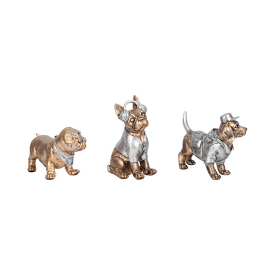 S/3 10 Cool Dogs Decor, Gold