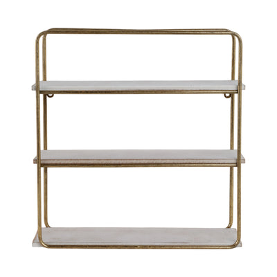 METAL / WOOD 3 TIER WALL SHELF, GOLD