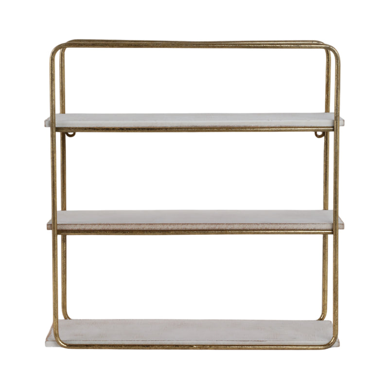 METAL / WOOD 3 TIER WALL SHELF, GOLD