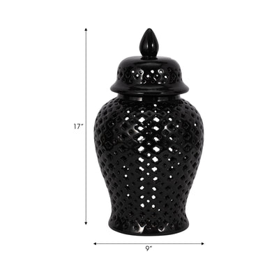 17 CUT-OUT CLOVER TEMPLE JAR, BLACK