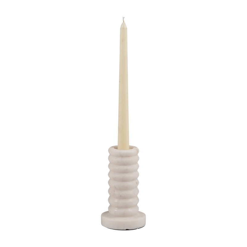 MARBLE,5H,RIBBED TAPER CANDLE HOLDER ,WHITE