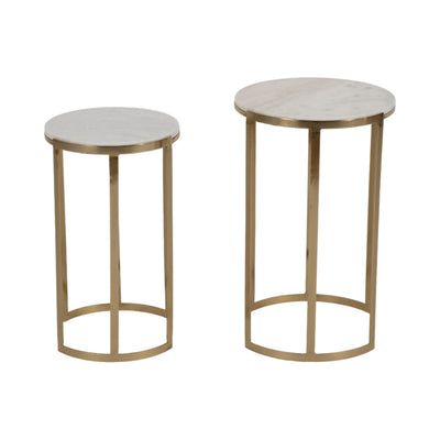 S/2 20/22 Morwar Marble Top Accent Tables, White/