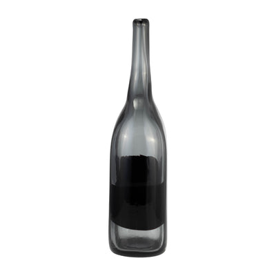 GLASS, 15H LONG NECK 2-TONE VASE, SMOKE/BLACK